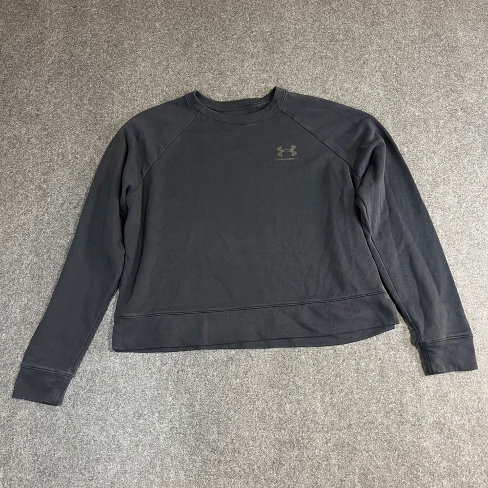 Under Armour Women Black Rival Terry Crewneck Sweatshirt‎ Loose Fit XL Raglan